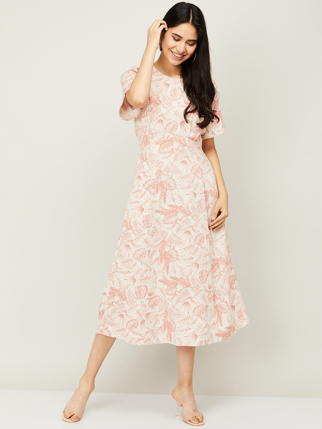 

CODE by Lifestyle Beige Floral A-Line Midi Dress