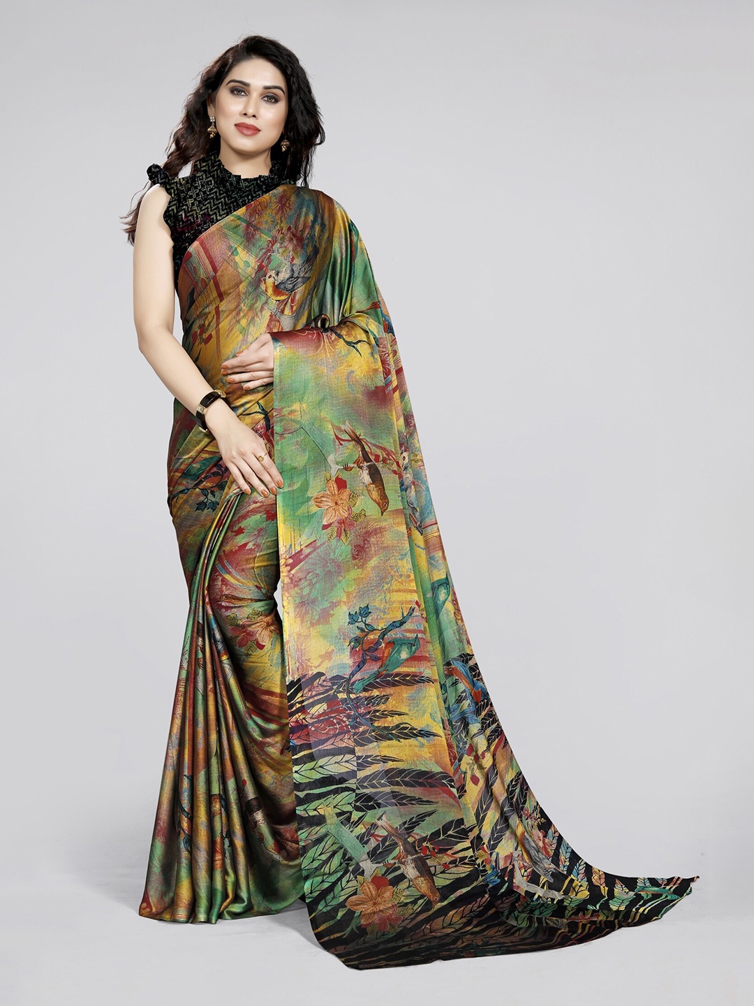 

MIRCHI FASHION Black & Multicoloured Floral Saree