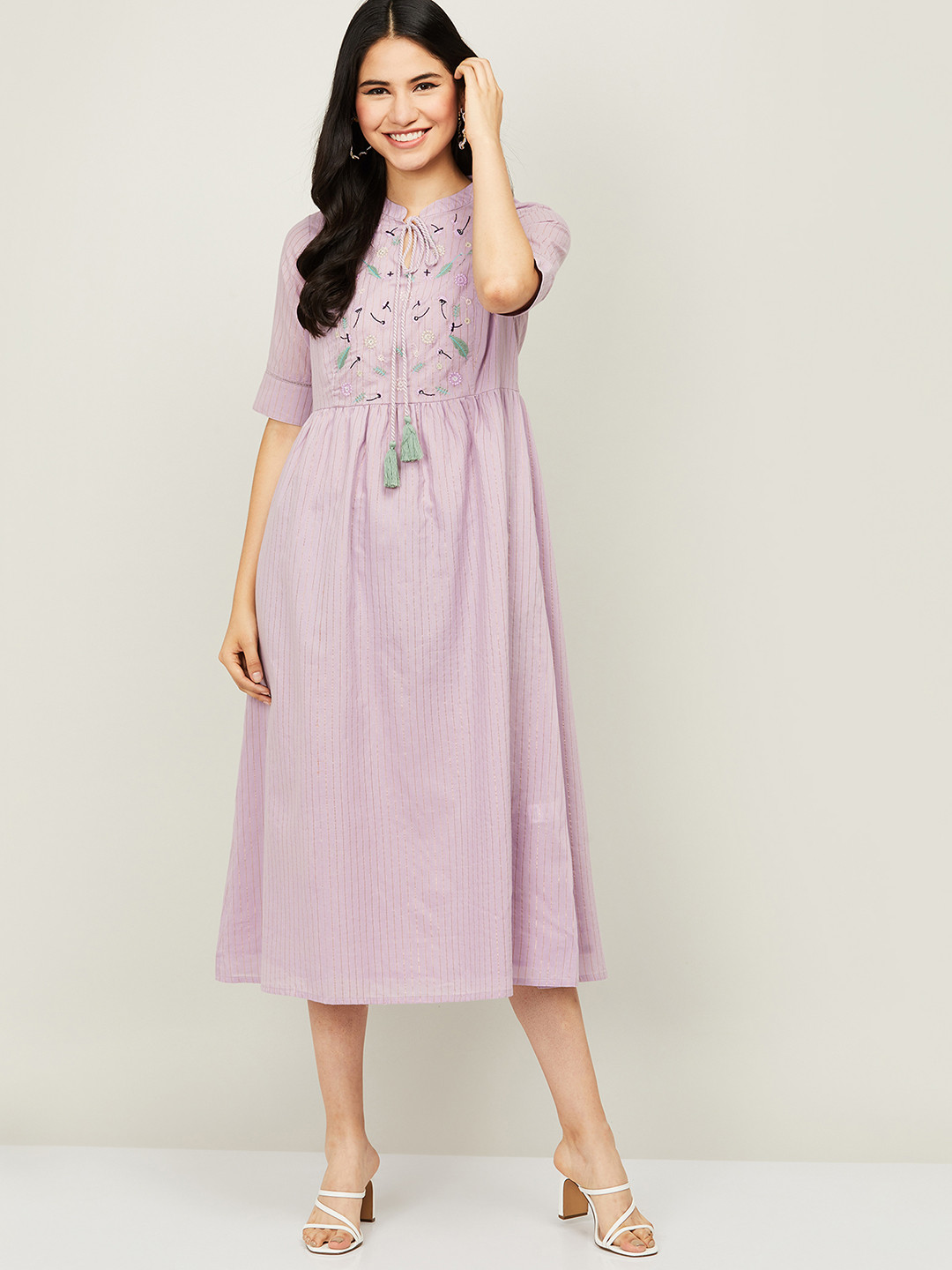 

Colour Me by Melange Purple Floral A-Line Midi Dress