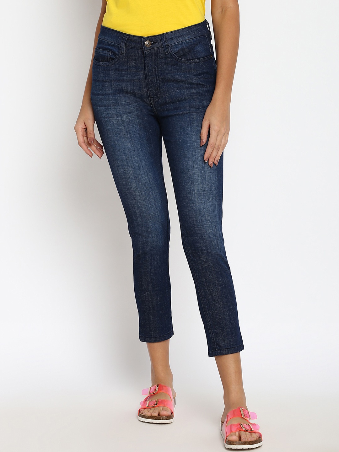 

abof Women Blue Skinny Fit Low Distress Light Fade Jeans