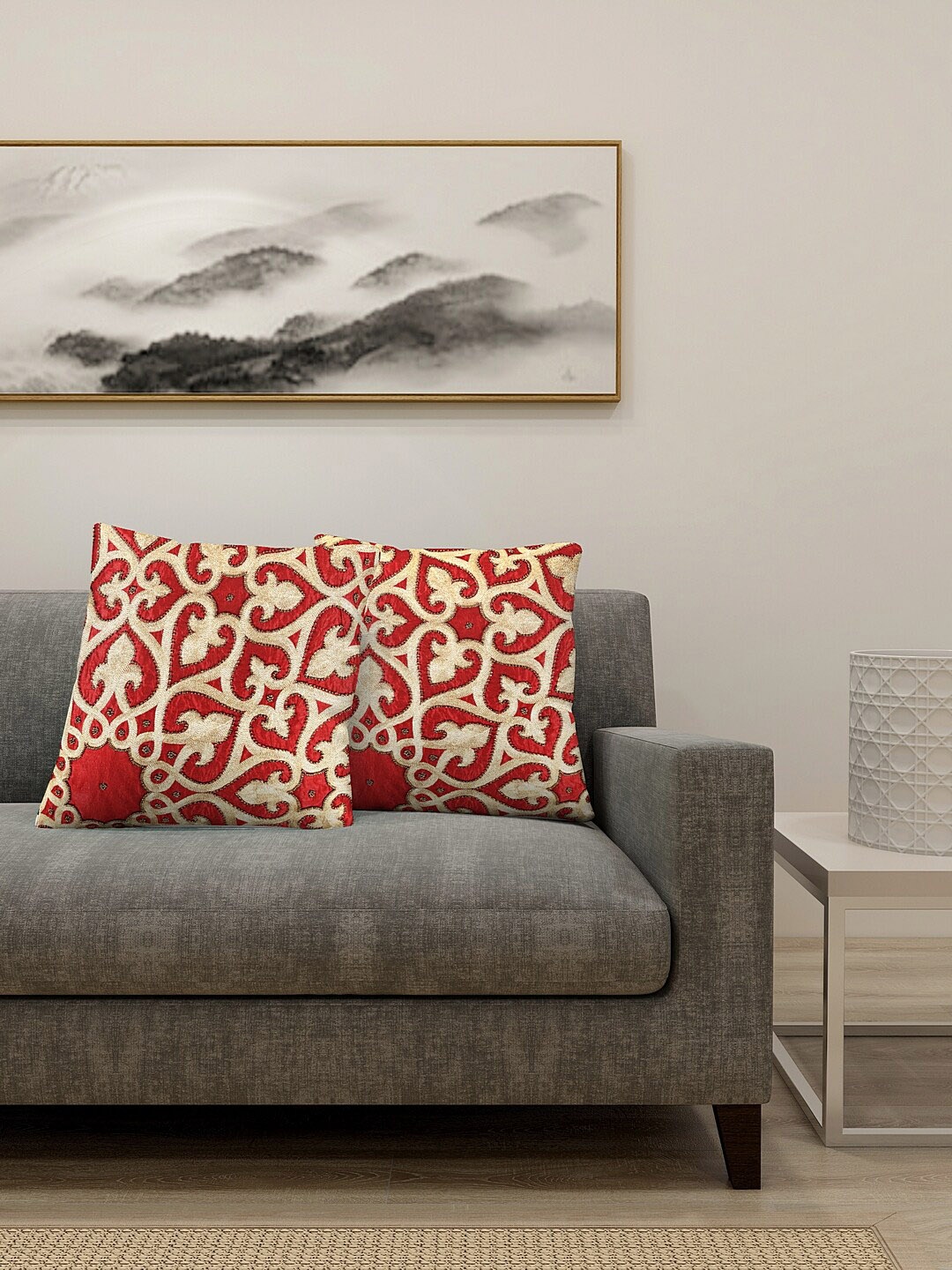 

KLOTTHE Set Of 2 Red & Gold-Coloured Embroidered Cushions