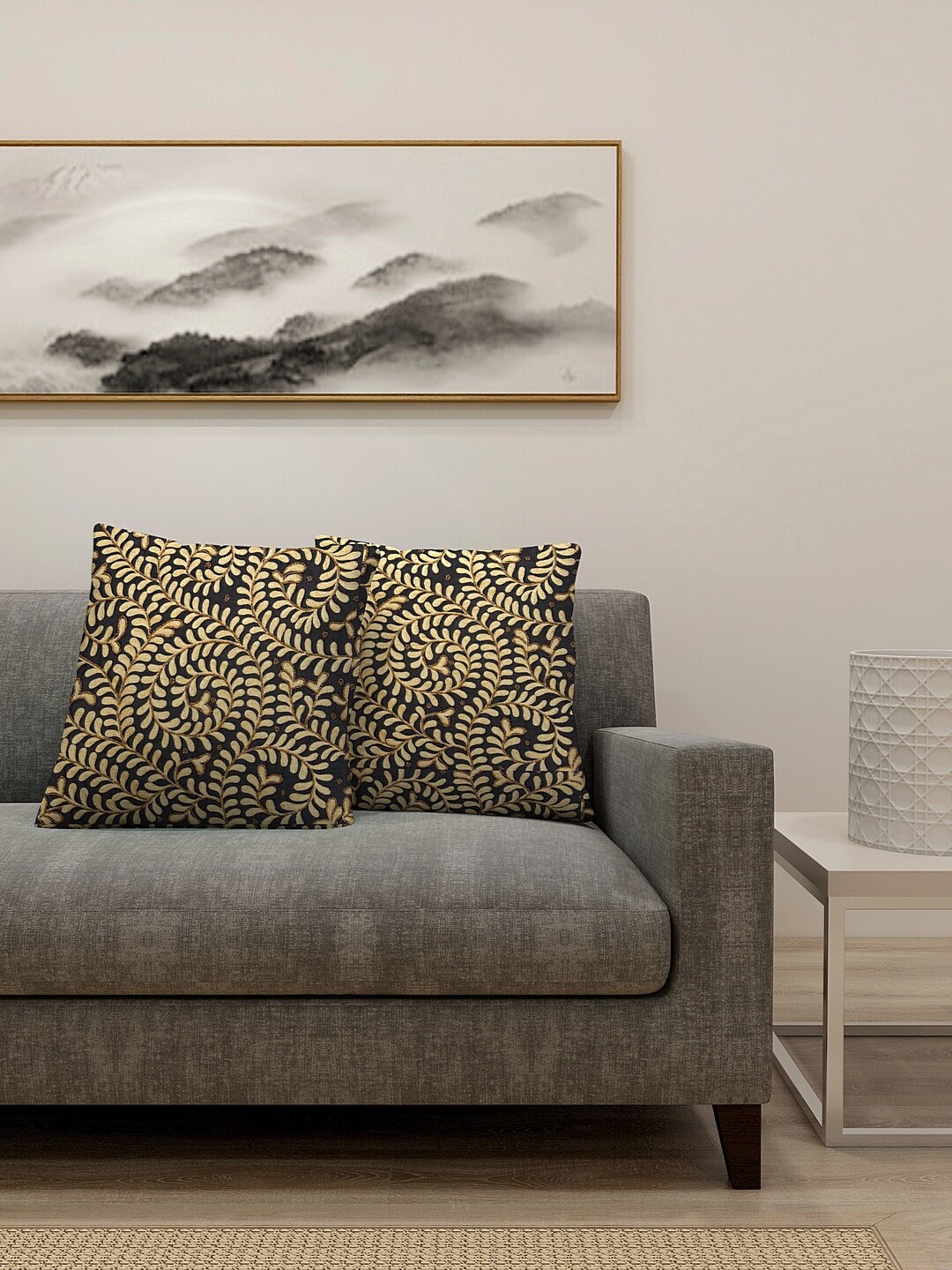 

KLOTTHE Set of 2 Black & Gold-Toned Printed Square Floor Cushions