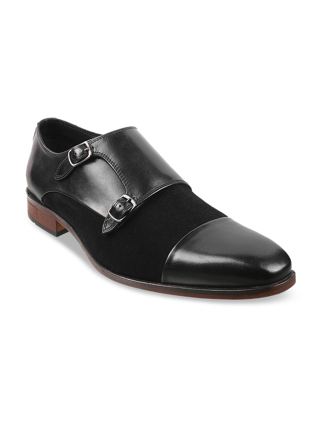 

DAVINCHI Men Black Solid Formal Monk Shoes