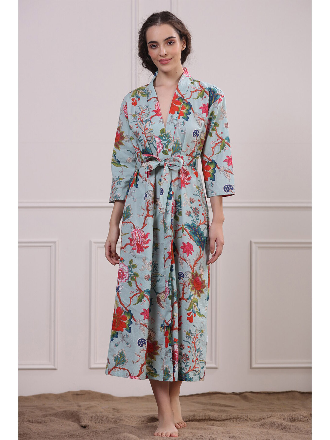 

JISORA Blue Printed Maxi Nightdress 100% Pure Cotton
