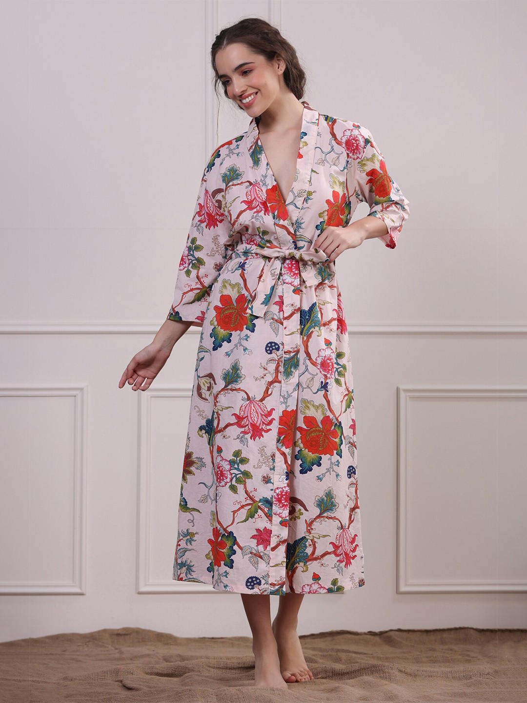 

JISORA Pink Printed Maxi Nightdress 100% Pure Cotton