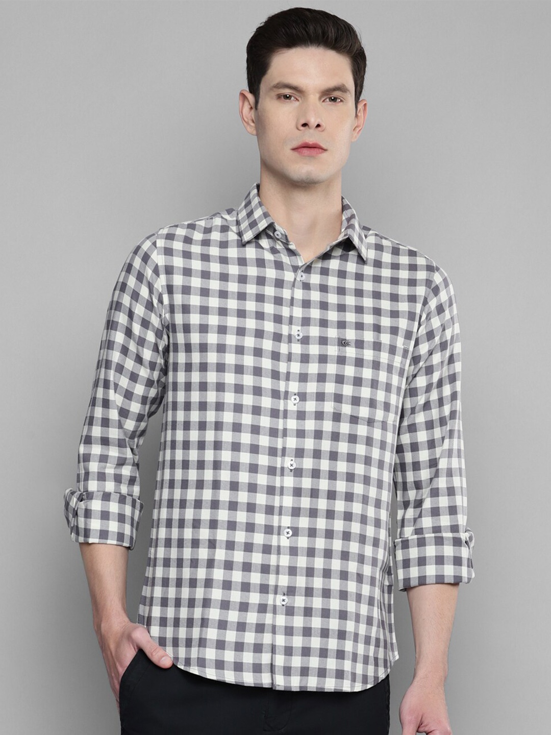 

Allen Cooper Men Grey Slim Fit Gingham Checks Checked Casual Shirt