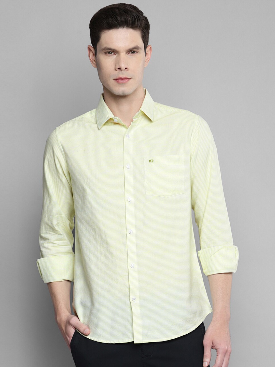 

Allen Cooper Men Green Slim Fit Striped Casual Shirt