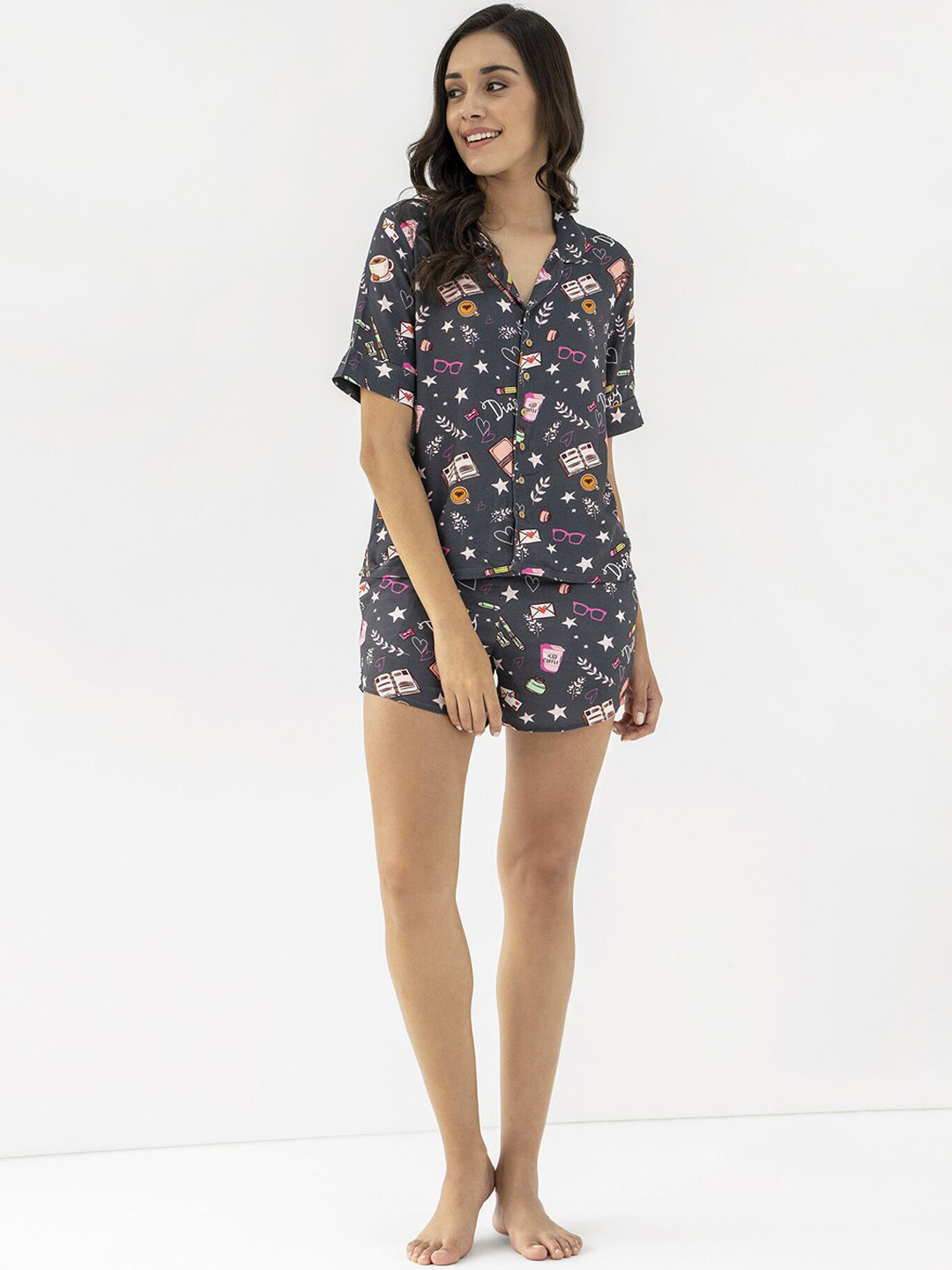 

CLOSETHOOK Women Grey & Pink Printed Night suit