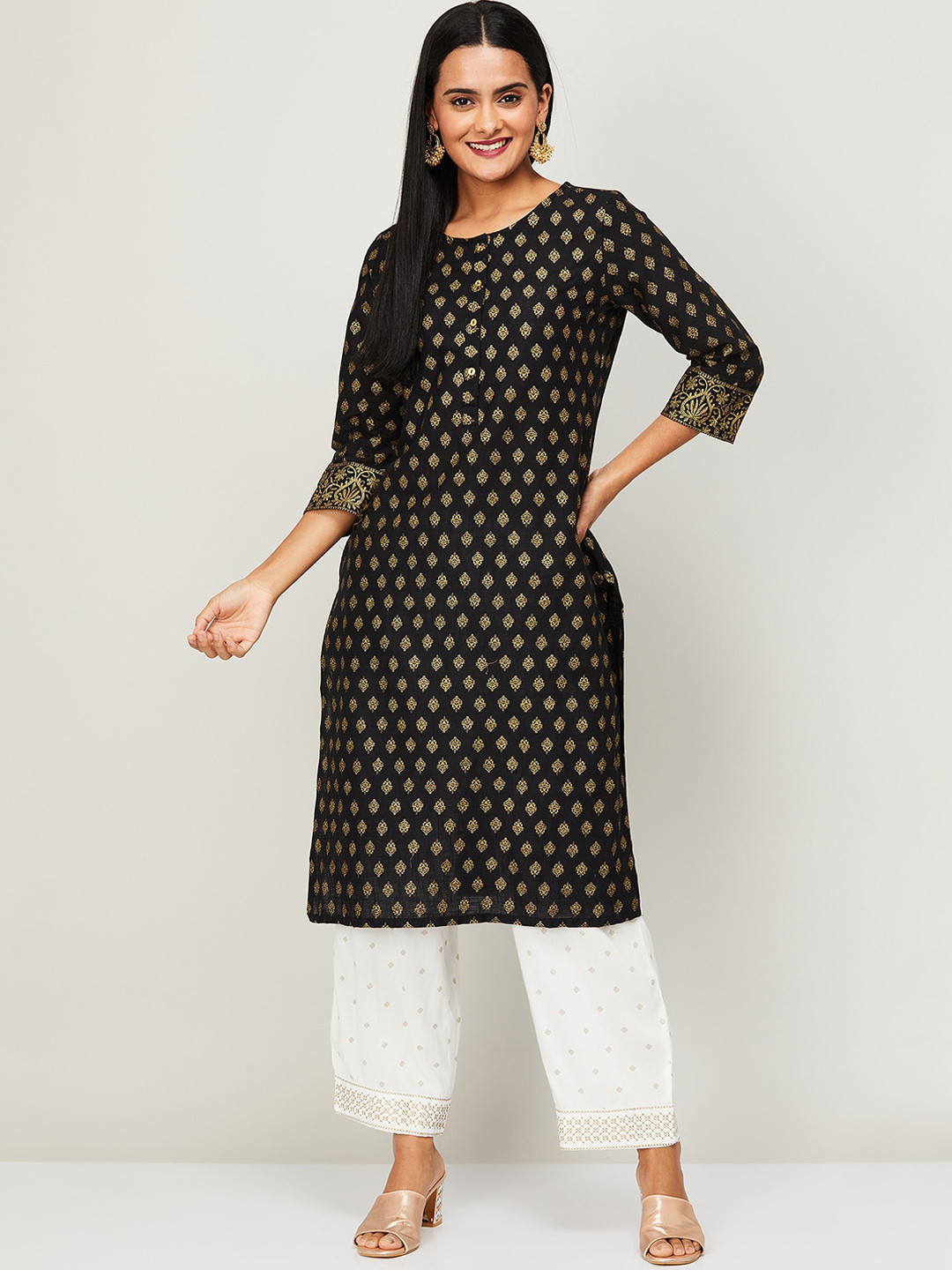 

Melange by Lifestyle Women Black Ethnic Motifs Kurta