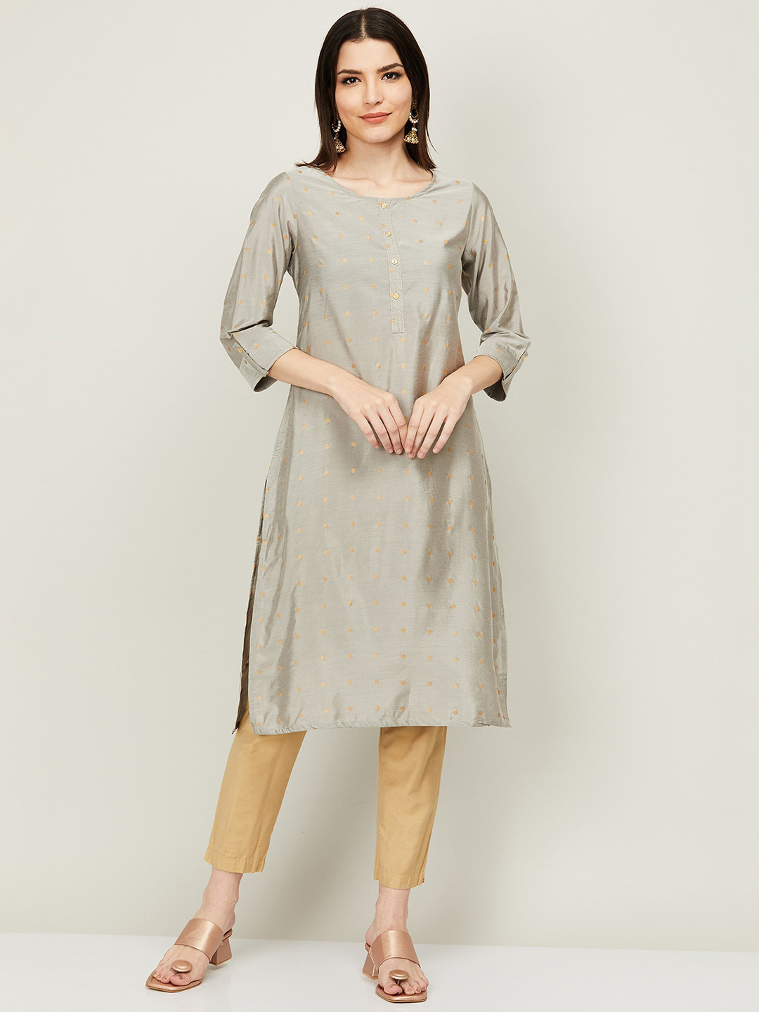 

Melange by Lifestyle Women Grey Flared Sleeves Kurta