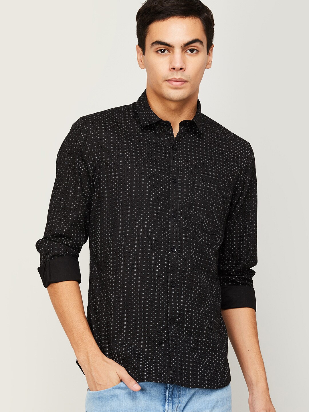 

CODE by Lifestyle Men Black Slim Fit Printed Casual Shirt