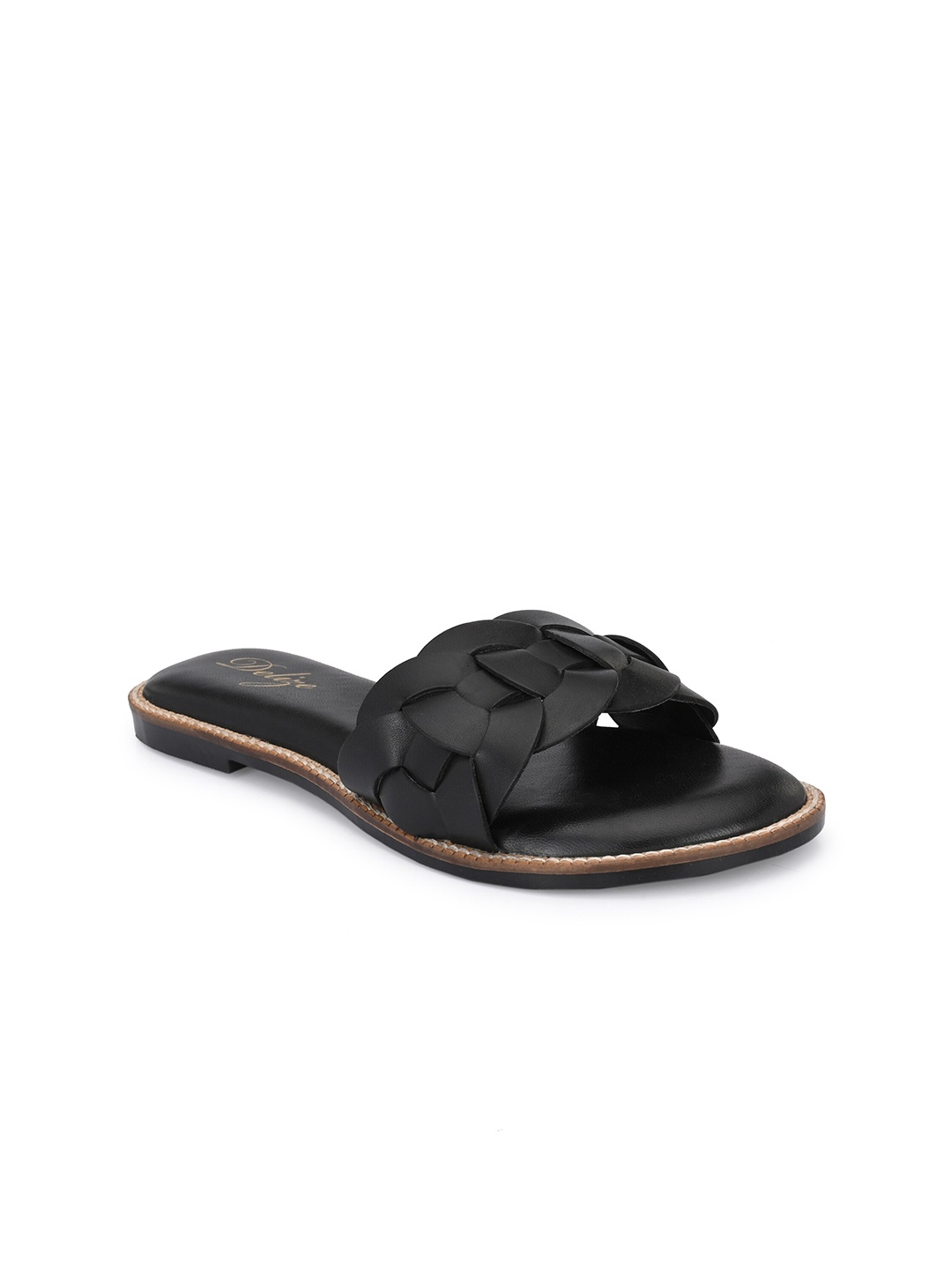 

Delize Women Black Leather Comfort Sandals