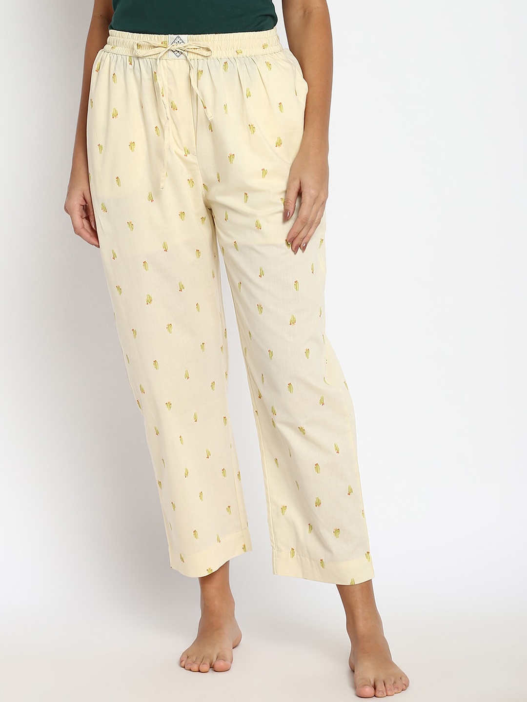 

abof Women Yellow & White Printed Cotton Lounge Pants