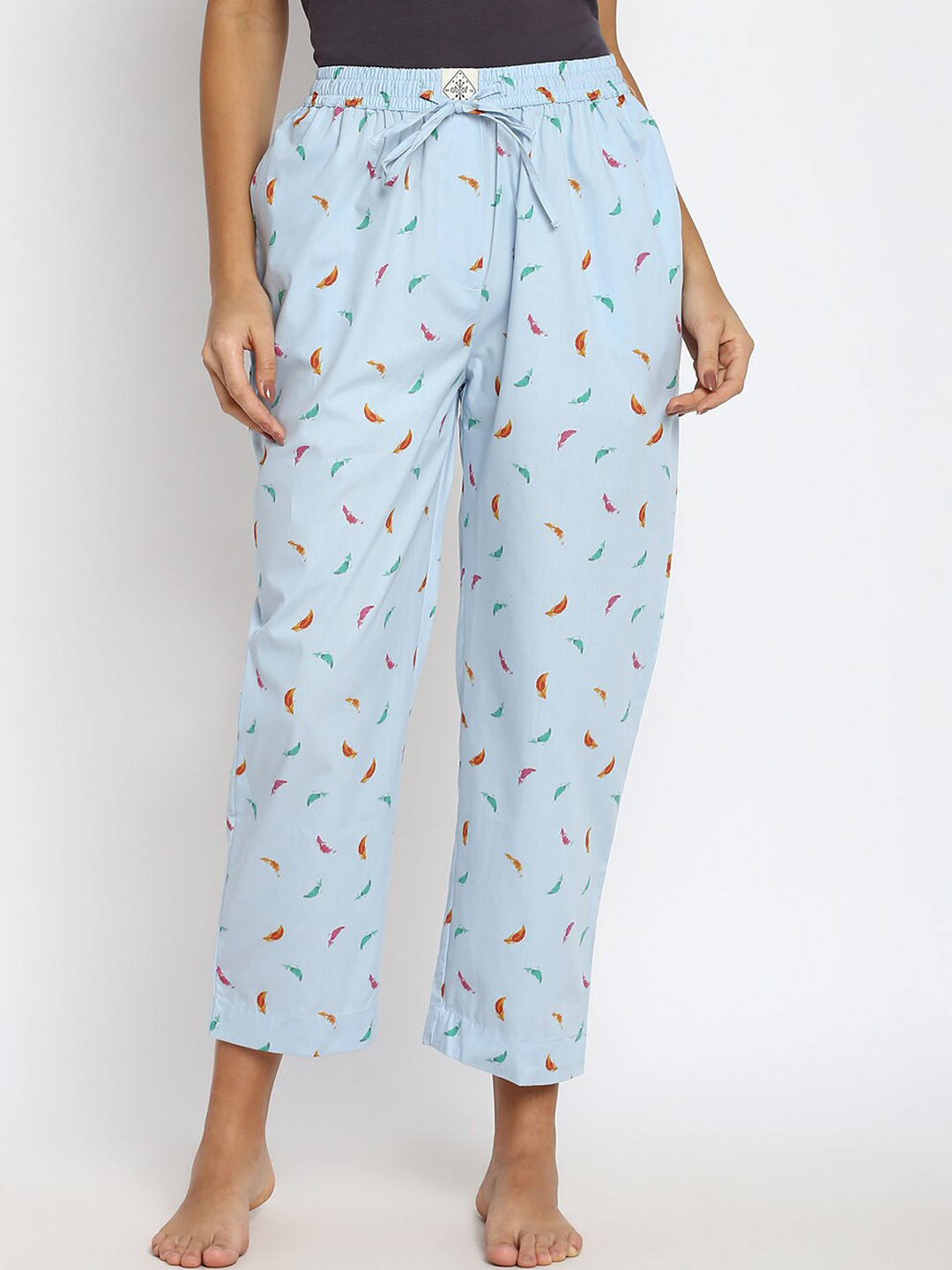 

abof Women Blue Printed Pure Cotton Lounge Pants