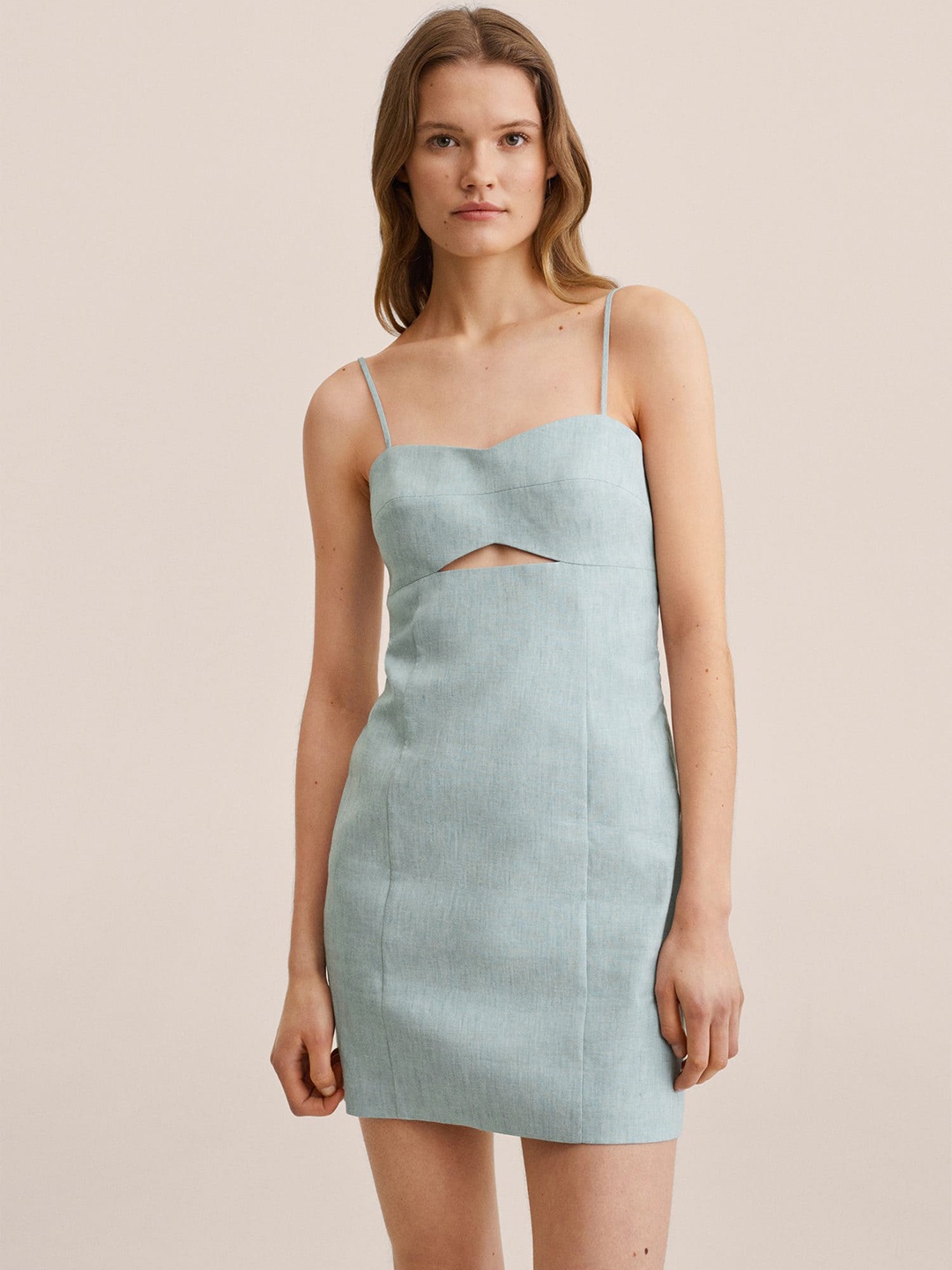 

MANGO Blue Cut-Out Detail Sheath Mini Dress