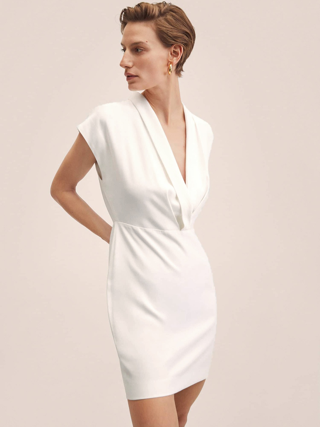 

MANGO Women White Solid Wrap Dress