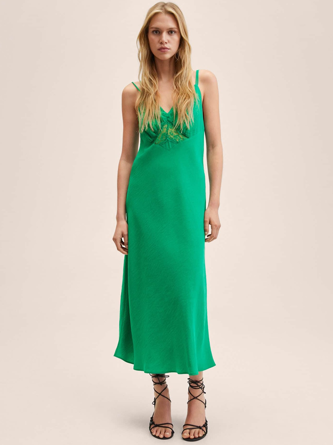 

MANGO Green Lace Detail Maxi Dress