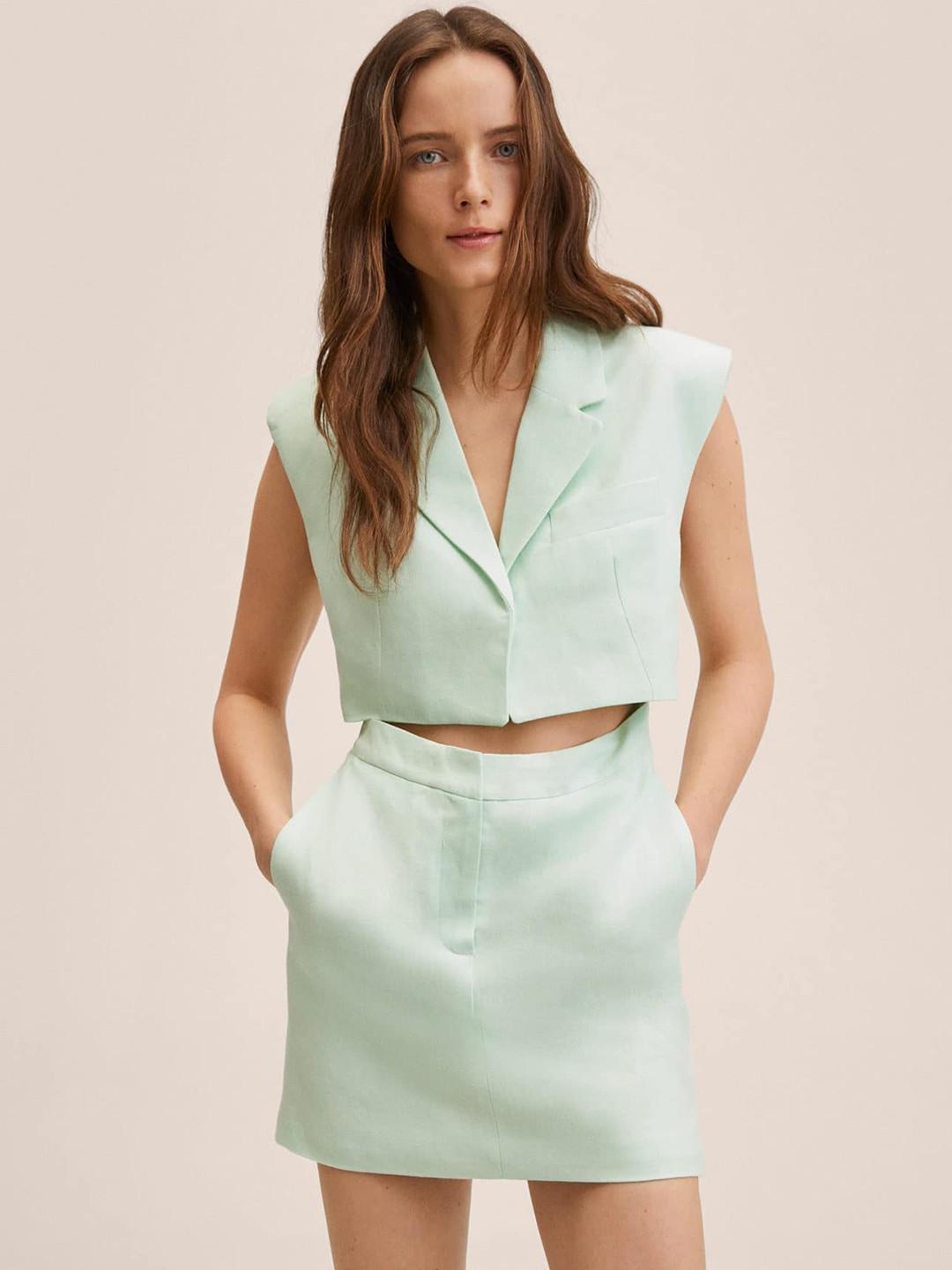 

MANGO Sea Green Self-Striped Sheath Mini Dress