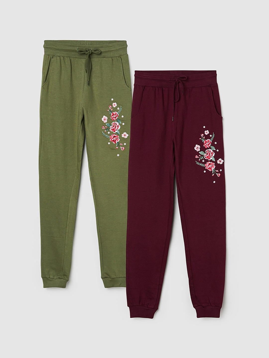 

max Girls Pack Of 2 Solid Cotton Jogger, Green