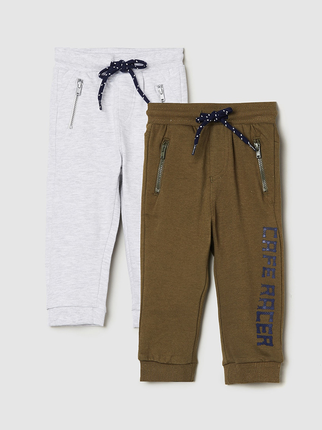 

max Boys Pack of 2 White & Brown Solid Track Pants