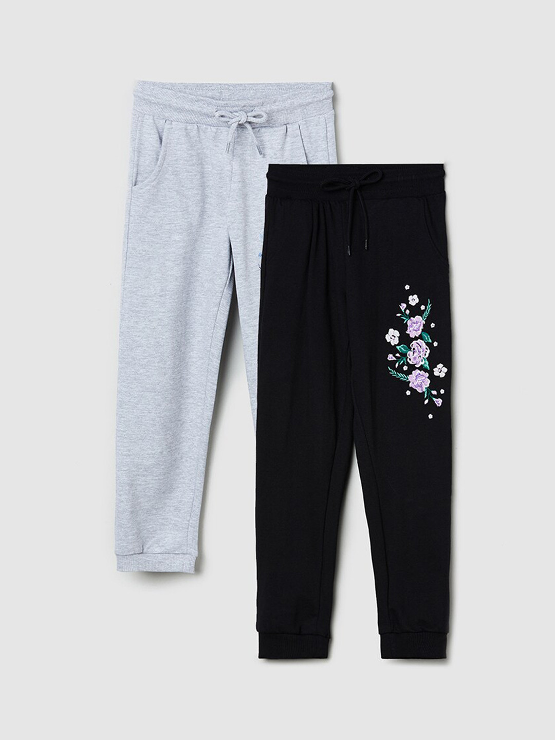 

max Girls Pack Of 2 Solid Pure Cotton Track Pant, Grey