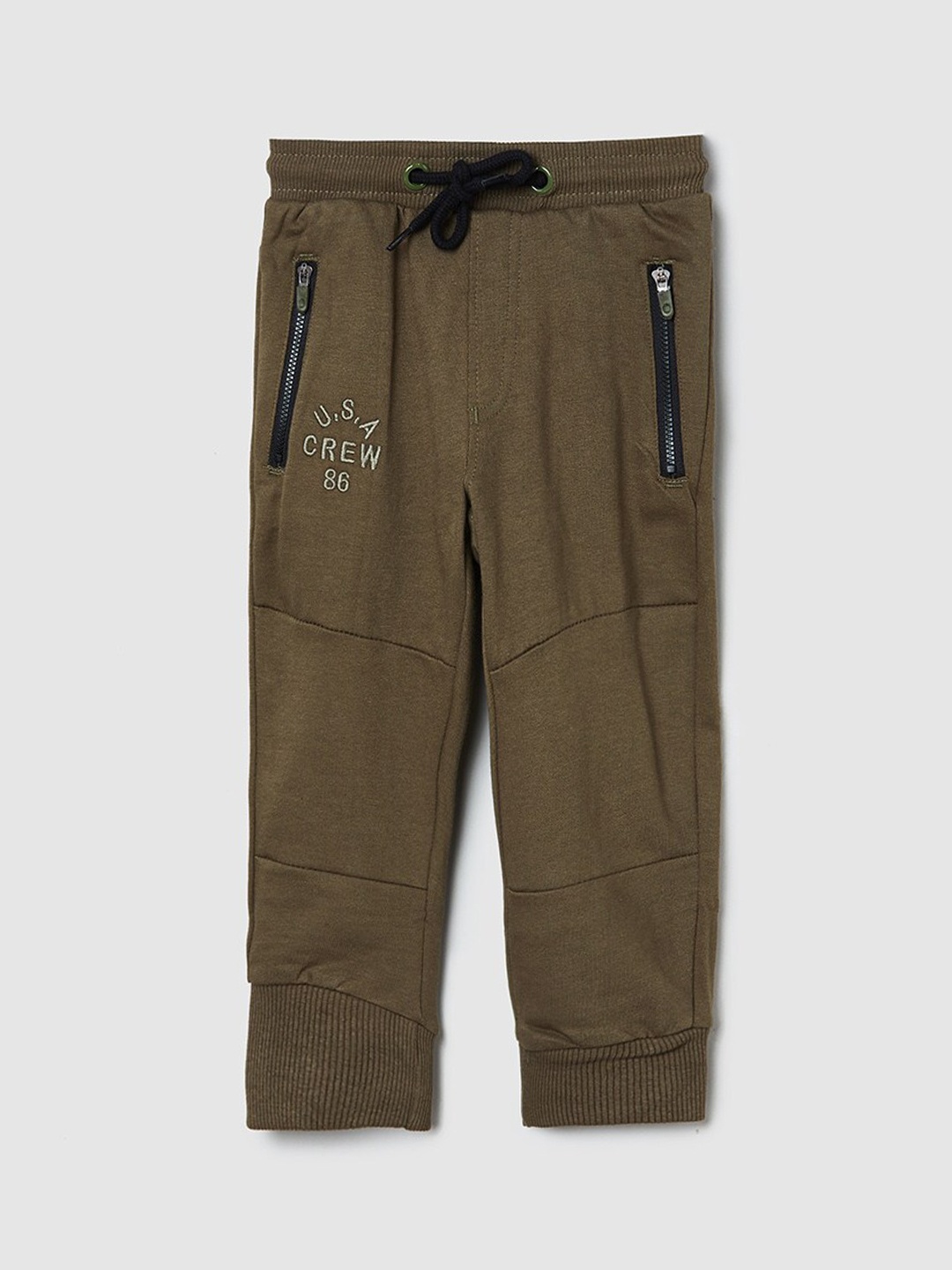

max Boys Olive Green Solid Cotton Track Pants