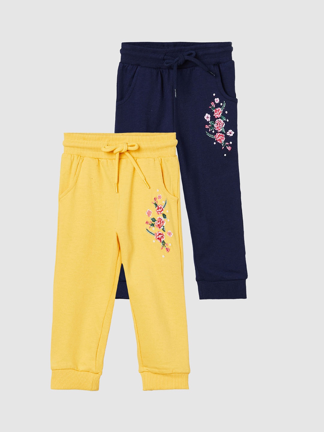 

max Pack of 2 Girls Yellow & Navy Blue Joggers with Embroidered Detail