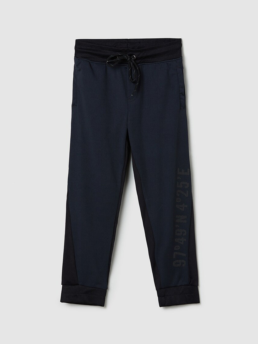 

max Boys Navy Blue & Black Solid Track Pants