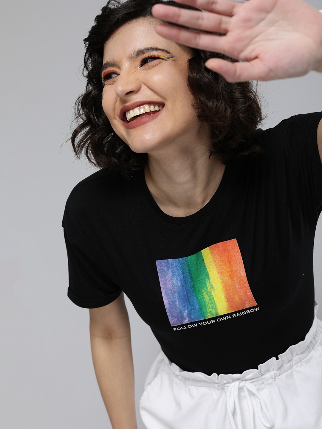 

Mast & Harbour Pride Women Black Typography Printed Drop-Shoulder Sleeves T-shirt
