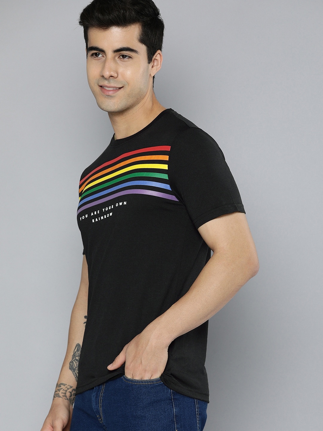 

Mast & Harbour Pride Men Black Striped T-shirt