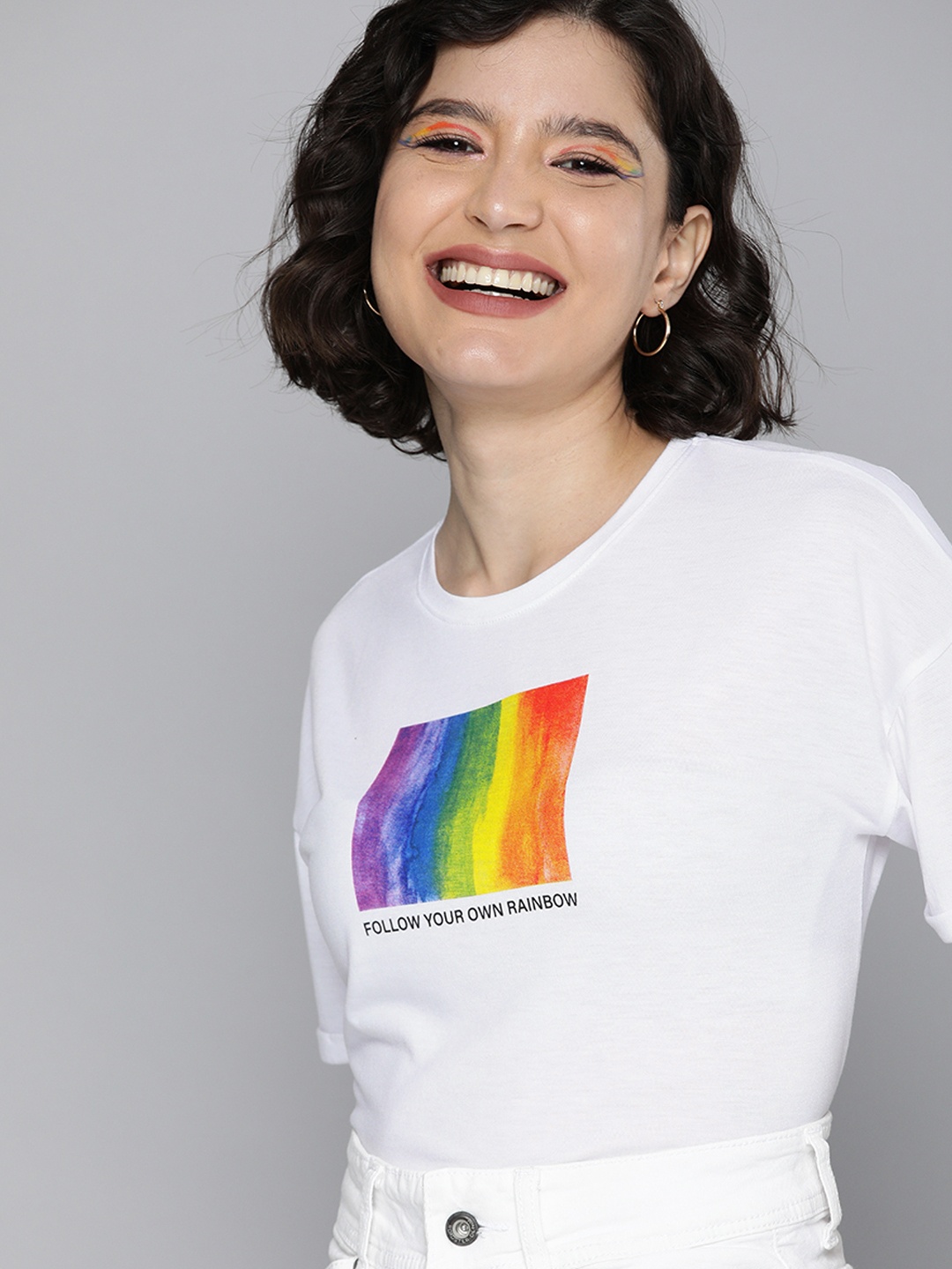

Mast & Harbour Pride Women White Typography Printed Drop-Shoulder Sleeves T-shirt