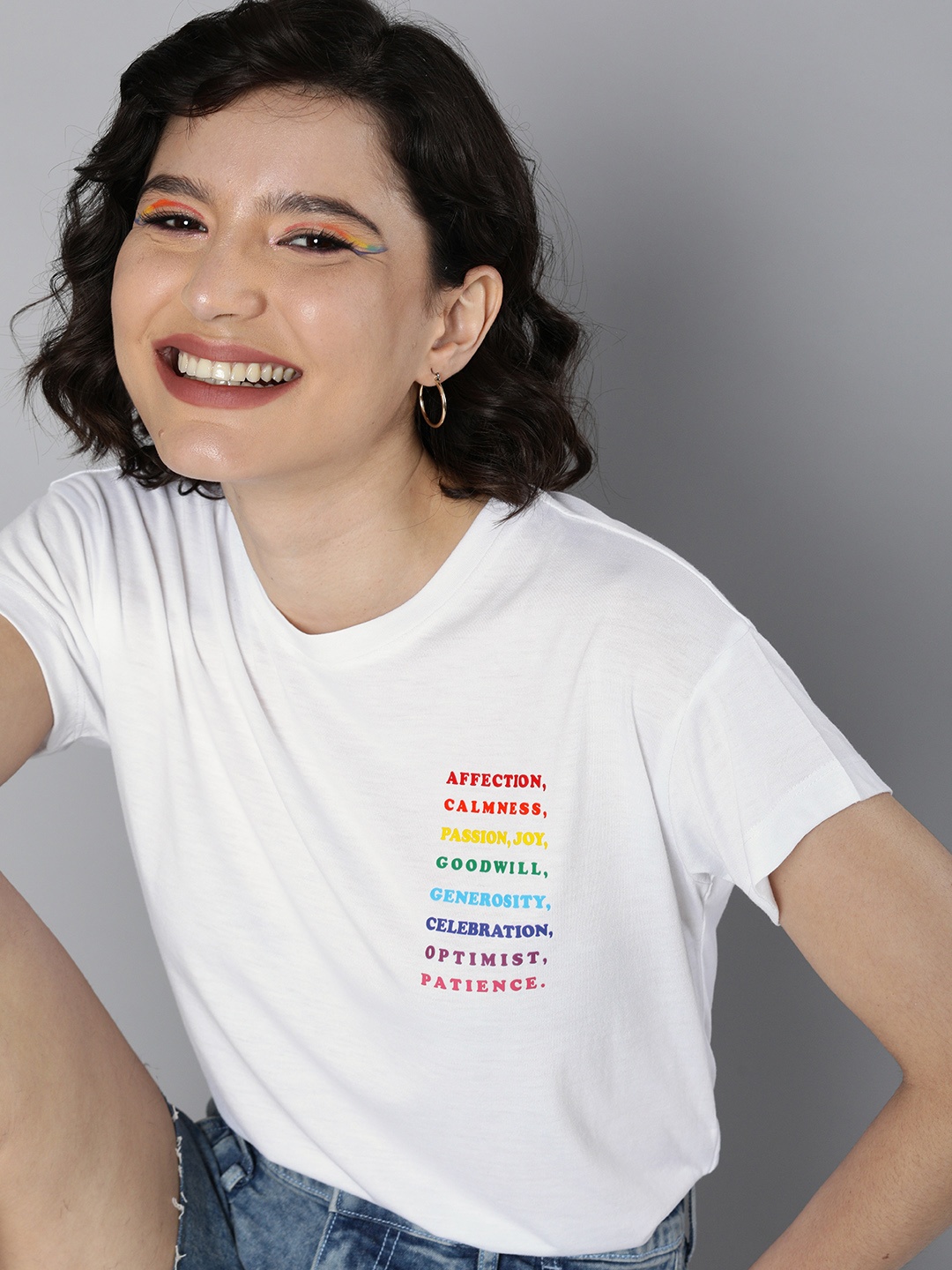 

Mast & Harbour Pride Women White Drop-Shoulder Sleeves T-shirt with Printed Detailing