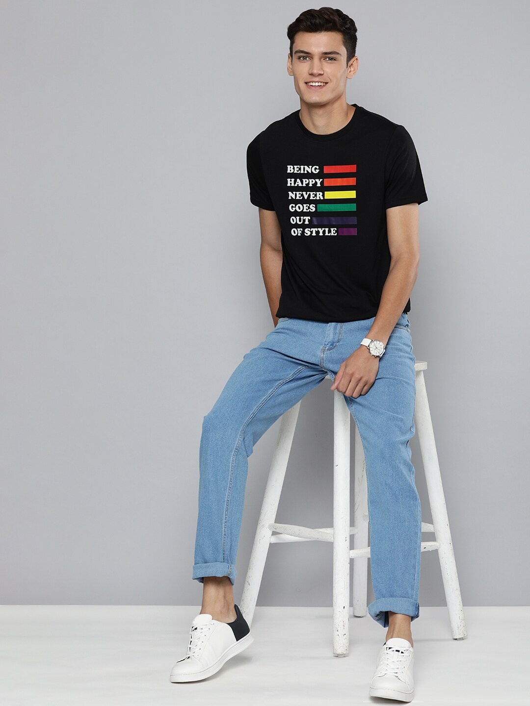 

Mast & Harbour Pride Men Black Printed Slim Fit Pure Cotton Casual T-shirt