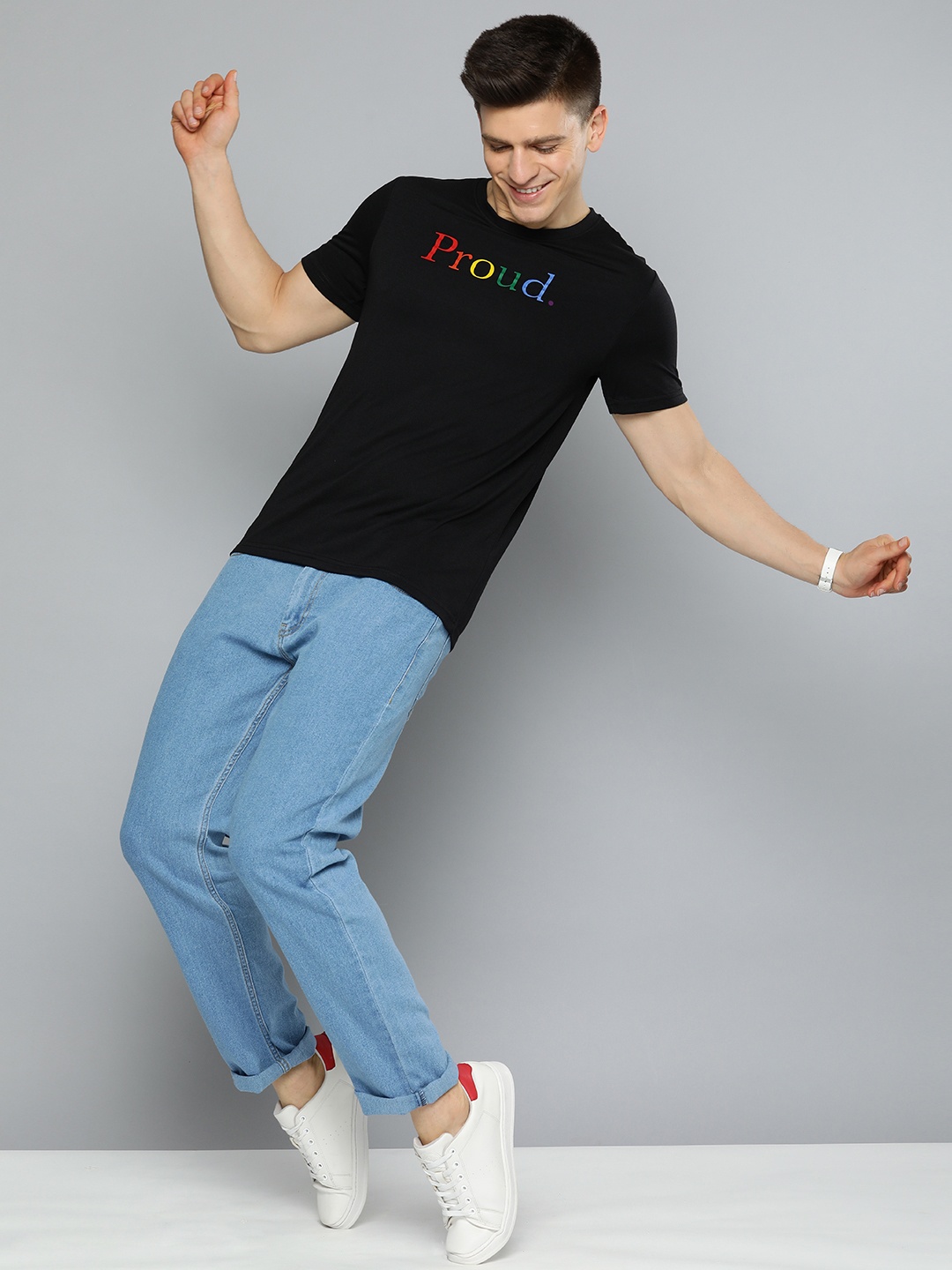 

Mast & Harbour Pride Men Black Typography Printed Slim Fit Casual T-shirt