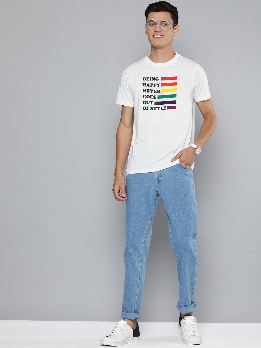 

Mast & Harbour Pride Men White Printed Slim Fit Pure Cotton Casual T-shirt