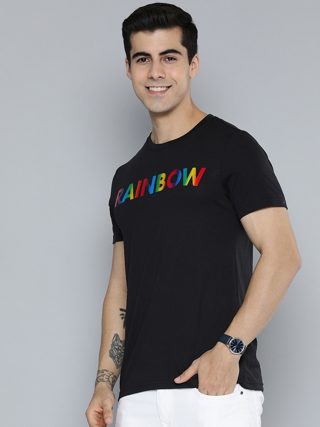 

Mast & Harbour Pride Men Black Typography Printed Slim Fit Casual T-shirt