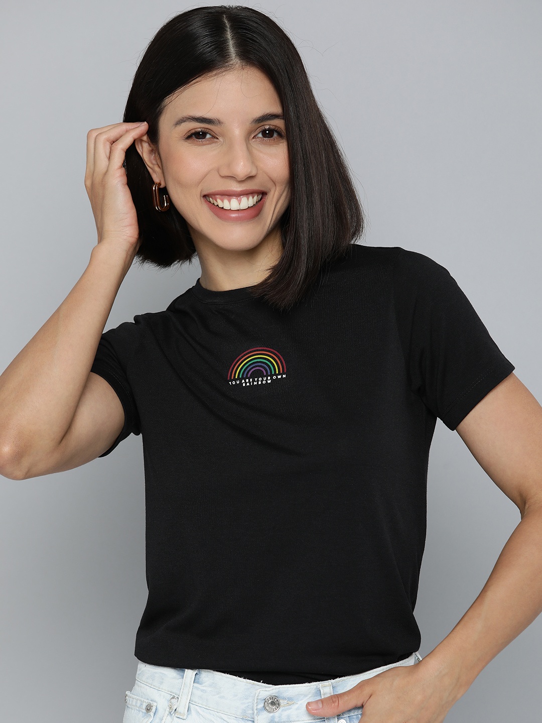 

Mast & Harbour Pride Women Black T-shirt with Printed Detail
