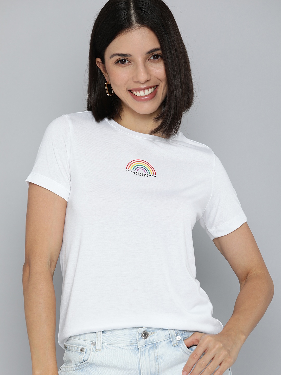 

Mast & Harbour Pride Women White T-shirt with Printed Detail