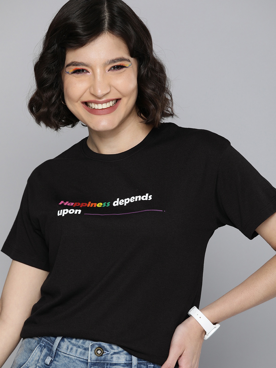 

Mast & Harbour Pride Women Black Typography Printed T-shirt