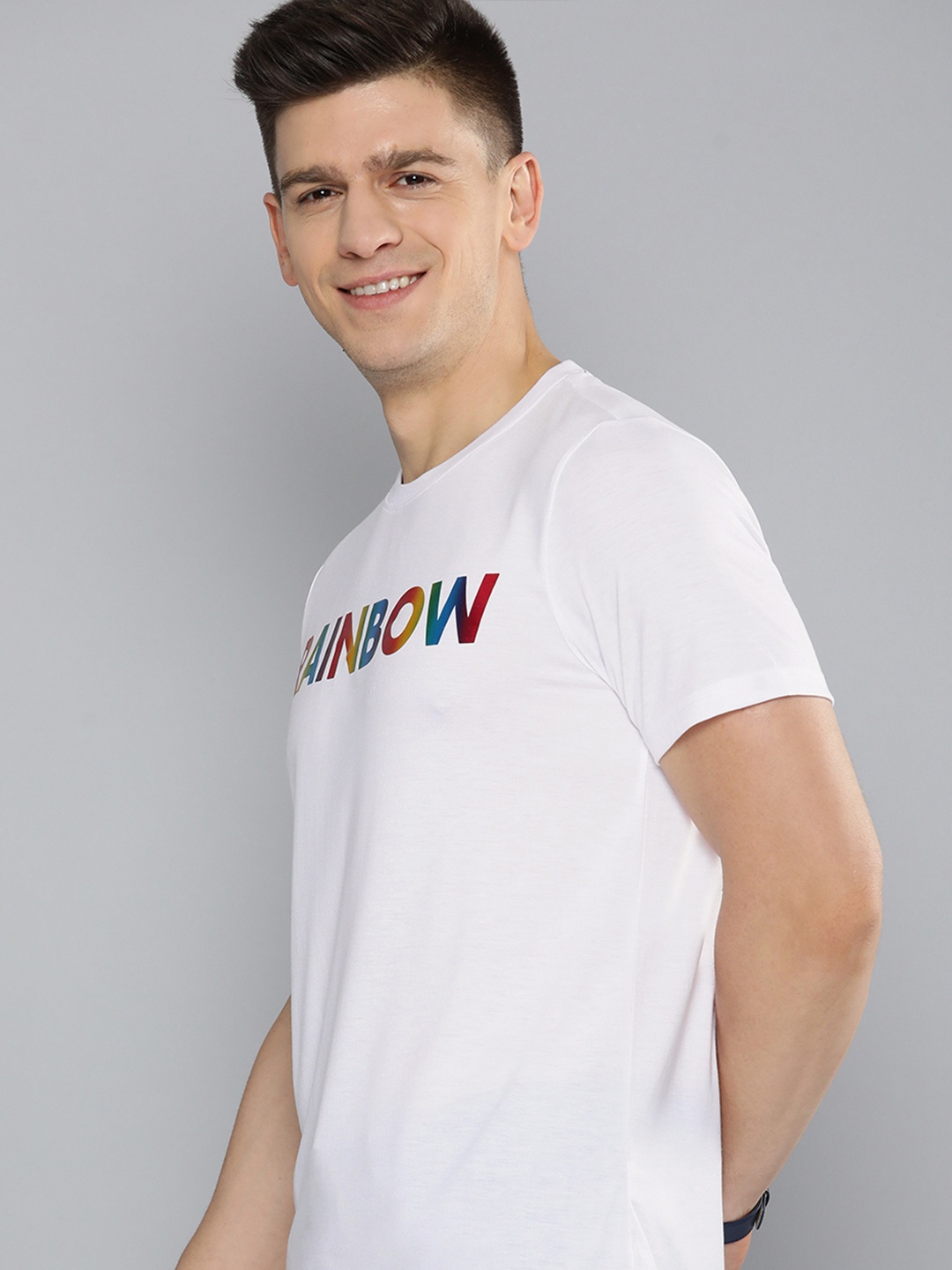 

Mast & Harbour Pride Men White Typography Printed Slim Fit Casual T-shirt