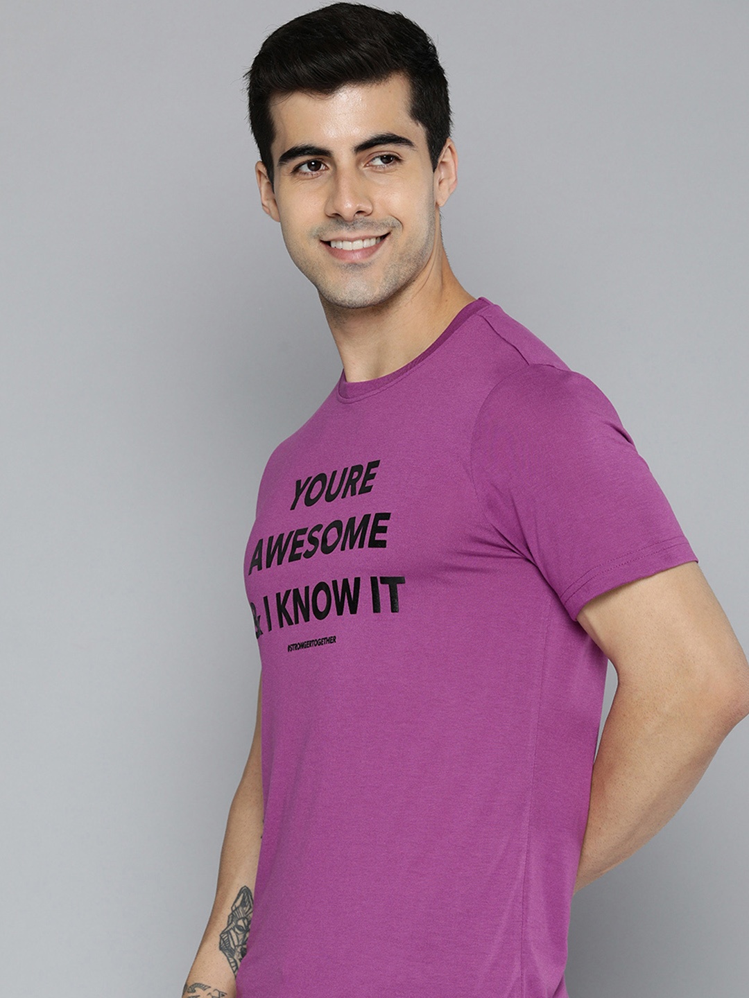 

Mast & Harbour Pride Men Purple & Black Typography Printed T-shirt