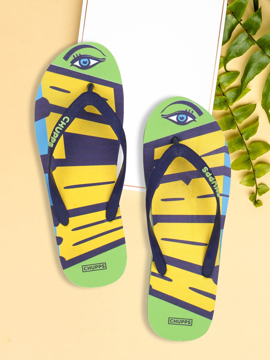 

CHUPPS Men Green & Yellow Printed Rubber Sustainable Thong Flip-Flops