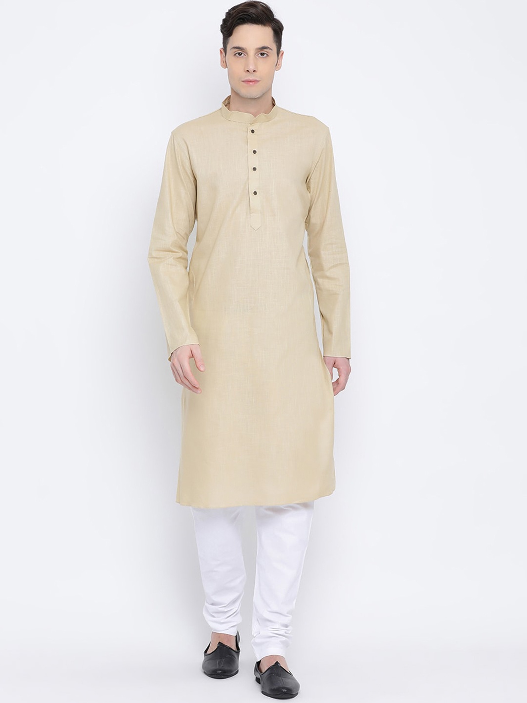 

NAMASKAR Men Brown Cotton Solid Thread Work Kurta