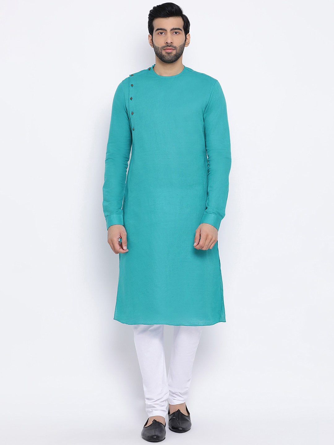 

NAMASKAR Men Green Cotton Solid Kurta