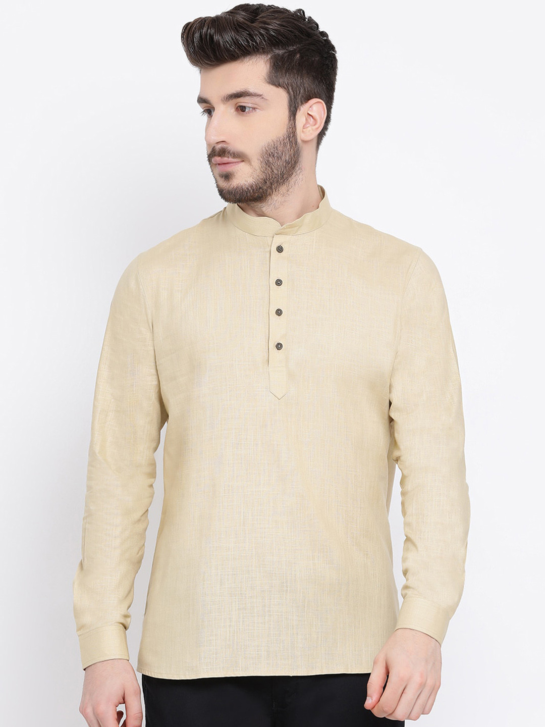 

NAMASKAR Men Brown Cotton Solid Kurta