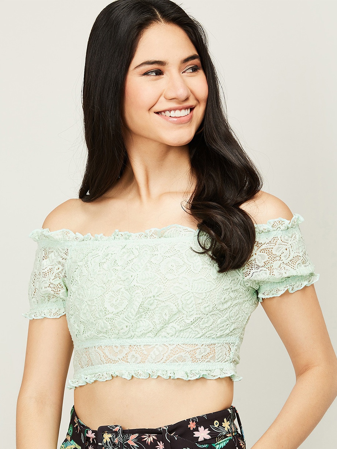 

Ginger by Lifestyle Green Off-Shoulder Bardot Crop Top