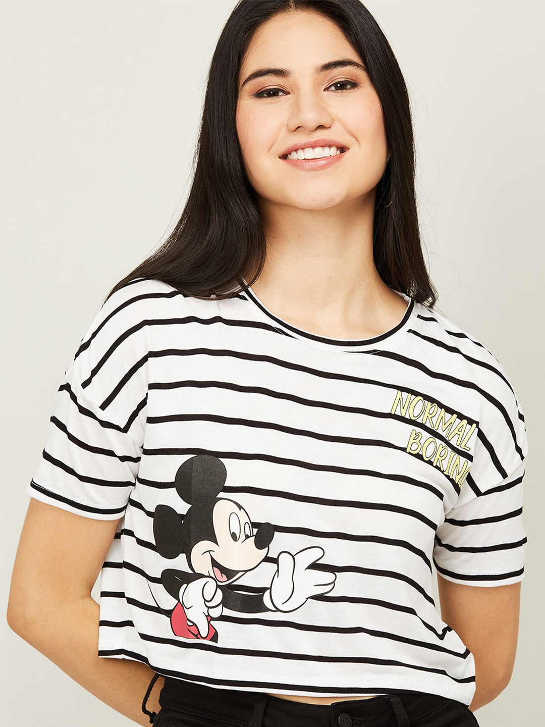 

Ginger by Lifestyle Black Striped Extended Sleeves Crop Top
