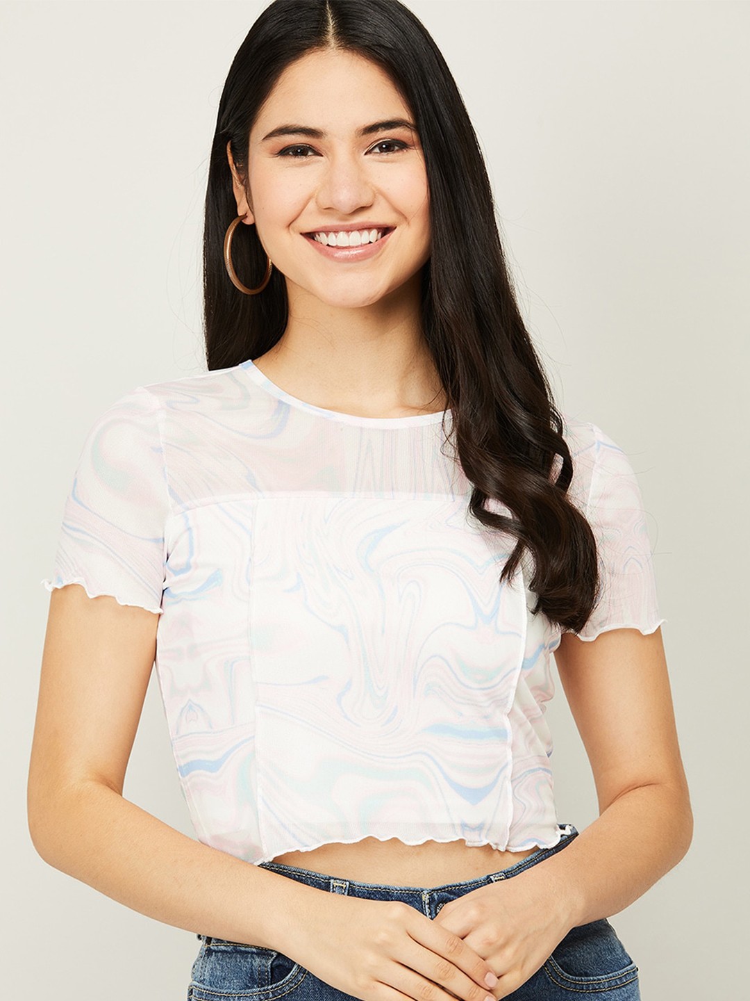 

Ginger by Lifestyle Blue Floral Print Crop Top
