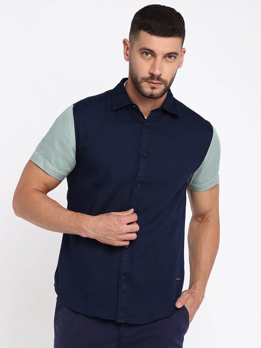 

abof Men Navy Blue Casual Shirt