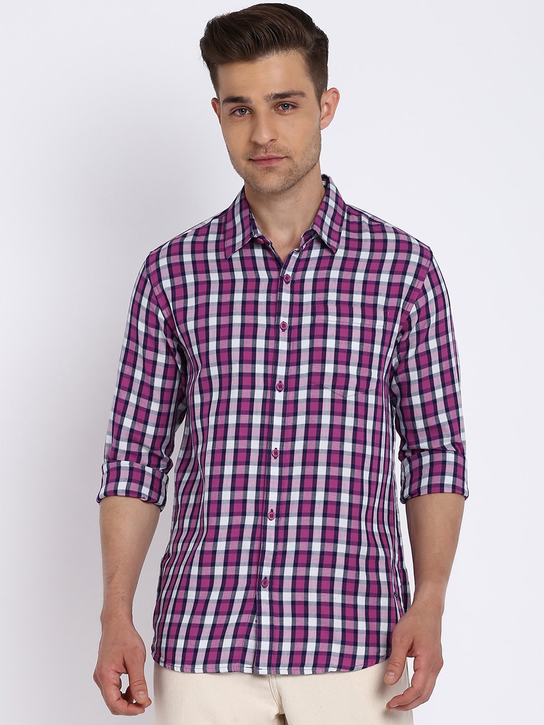 

abof Men Purple Slim Fit Tartan Checks Checked Casual Shirt